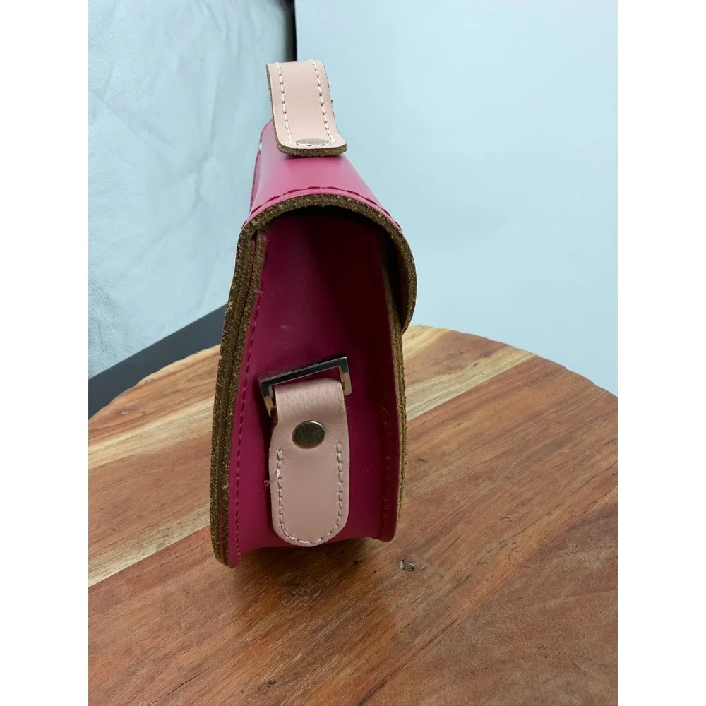 Brit-Stitch Heart Satchel Crossbody Bag Womens Small Magenta Pink‎ Leather